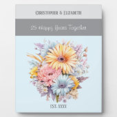 Zilver 25-jarig jubileum bloemen namen blauw fotoplaat (Voorkant)