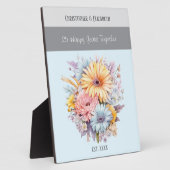 Zilver 25-jarig jubileum bloemen namen blauw fotoplaat (Zijkant)