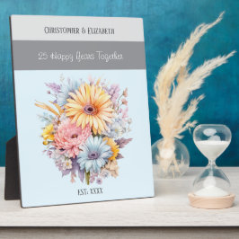 Zilver 25-jarig jubileum bloemen namen blauw fotoplaat