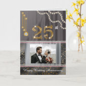 Zilver 25e Jubileum Gouden Nummer & Parels Kaart (Gele Bloem)