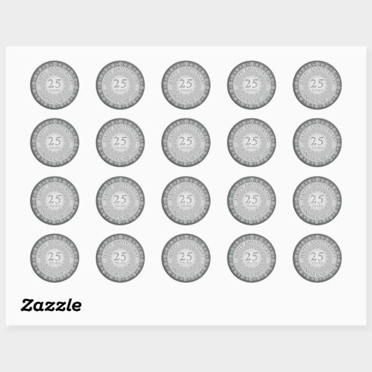 Zilver 25e Jubileum Ronde Sticker (Vel)