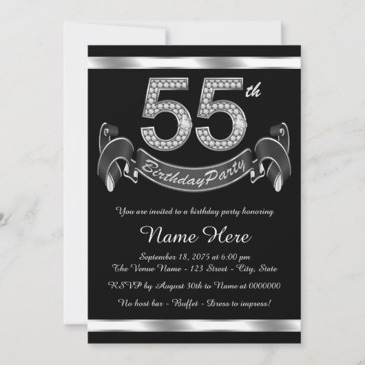 Zilver 55e verjaardagsfeestje kaart (Voorkant)