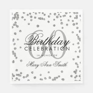 Zilver 60th Birthday Glitter Confetti White Servet