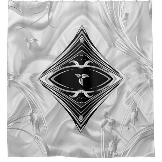 Zilver Abstracte bloemen op zijde en kunst Douchegordijn (Voorkant)