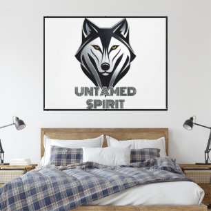 Zilver-Accent Wolf Head Zwart Modern Design Canvas Afdruk
