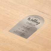 Zilver Acryl bruiloft nodigt zwarte tekst modern Acryl Uitnodigingen (Laagn)