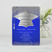 Zilver Afstudeerder Pet, Diamonds Blue Graduparty Kaart (Staand voorkant)