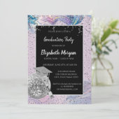 Zilver Afstudeerder Pet, Disco Ball, Wijnviolet Ab Kaart (Staand voorkant)