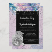 Zilver Afstudeerder Pet, Disco Ball, Wijnviolet Ab Kaart (Voorkant / Achterkant)