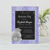 Zilver Afstudeerder Pet, Disco Ball, Wijnviolette Kaart (Staand voorkant)