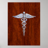 Zilver als Caduceus Medical Symbol Mahogany Print (Voorkant)