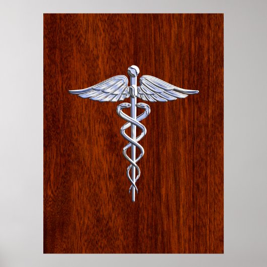 Zilver als Caduceus Medical Symbol Mahogany Print (Voorkant)