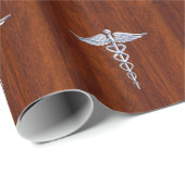 Zilver als Caduceus Medical Symbol Mahogany Print Cadeaupapier (Rol Hoek)