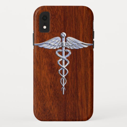 Zilver als Caduceus Medical Symbol Mahogany Print Case-Mate iPhone Case (Achterkant)