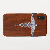 Zilver als Caduceus Medical Symbol Mahogany Print Case-Mate iPhone Case (Achterkant (horizontaal))