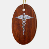 Zilver als Caduceus Medical Symbol Mahogany Print Keramisch Ornament (Links)