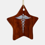 Zilver als Caduceus Medical Symbol Mahogany Print Keramisch Ornament (Rechts)