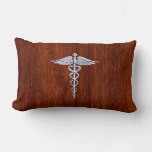 Zilver als Caduceus Medical Symbol Mahogany Print Kussen