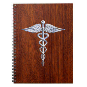 Zilver als Caduceus Medical Symbol Mahogany Print Notitieboek