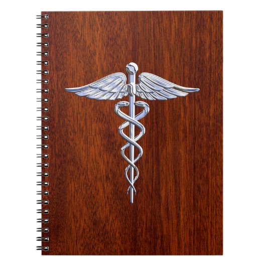 Zilver als Caduceus Medical Symbol Mahogany Print Notitieboek (Voorkant)