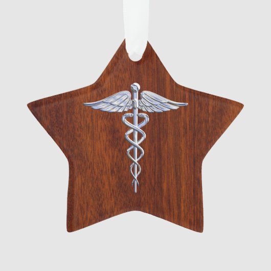 Zilver als Caduceus Medical Symbol Mahogany Print Ornament (voorkant)