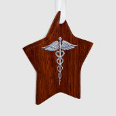 Zilver als Caduceus Medical Symbol Mahogany Print Ornament (voorkant)