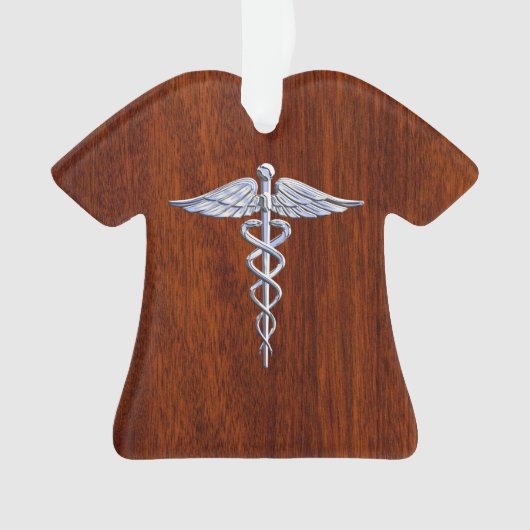 Zilver als Caduceus Medical Symbol Mahogany Print Ornament (voorkant)