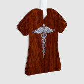 Zilver als Caduceus Medical Symbol Mahogany Print Ornament (voorkant)