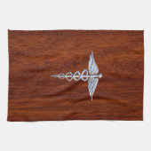 Zilver als Caduceus Medical Symbol Mahogany Print Theedoek (Horizontaal)