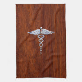 Zilver als Caduceus Medical Symbol Mahogany Print Theedoek (Verticaal)