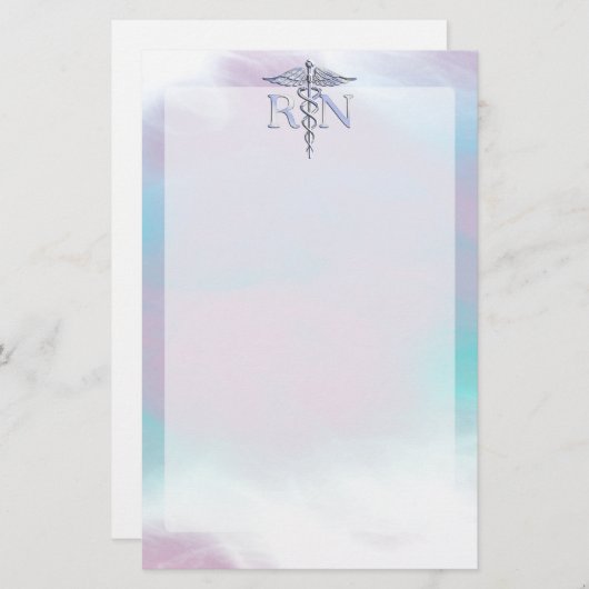 Zilver als RN Caduceus Medical Moeder Pearl Briefpapier (Voorkant / Achterkant)