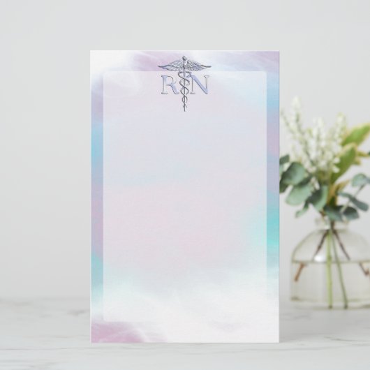 Zilver als RN Caduceus Medical Moeder Pearl Briefpapier (Staand voorkant)