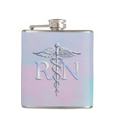 Zilver als RN Caduceus Medical Moeder Pearl Heupfles (Voorkant)