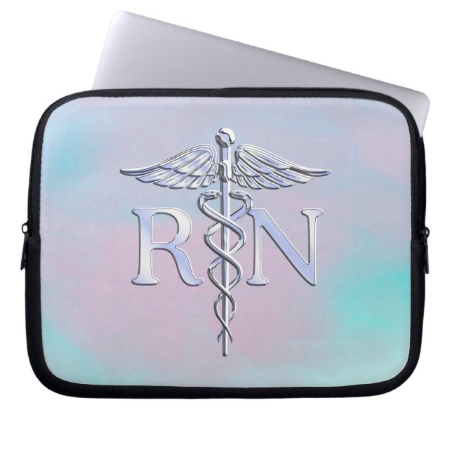 Zilver als RN Caduceus Medical Moeder Pearl Laptop Sleeve (Voorkant)
