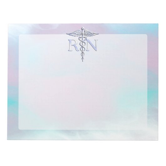 Zilver als RN Caduceus Medical Moeder Pearl Notitieblok (Voorkant)