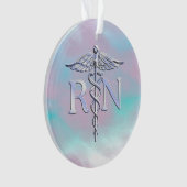 Zilver als RN Caduceus Medical Moeder Pearl Ornament (voorkant)