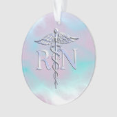 Zilver als RN Caduceus Medical Moeder Pearl Ornament (voorkant)