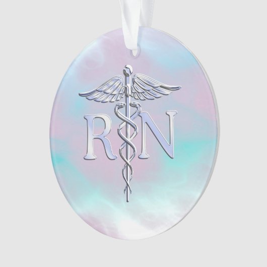 Zilver als RN Caduceus Medical Moeder Pearl Ornament (voorkant)