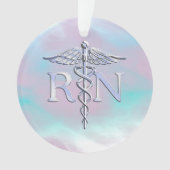Zilver als RN Caduceus Medical Moeder Pearl Ornament (voorkant)