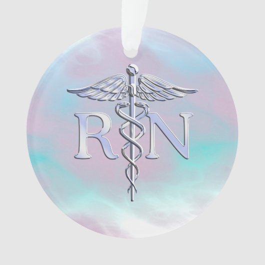 Zilver als RN Caduceus Medical Moeder Pearl Ornament (voorkant)