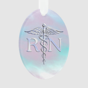 Zilver als RN Caduceus Medical Moeder Pearl Ornament