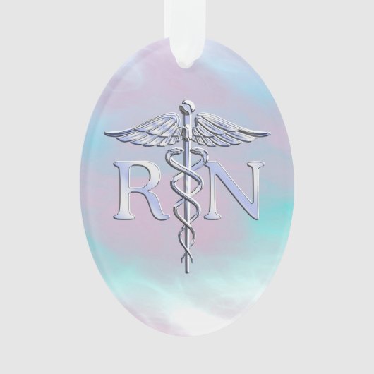 Zilver als RN Caduceus Medical Moeder Pearl Ornament (voorkant)