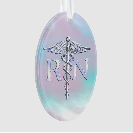 Zilver als RN Caduceus Medical Moeder Pearl Ornament (voorkant)