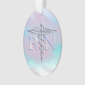 Zilver als RN Caduceus Medical Moeder Pearl Ornament (voorkant)