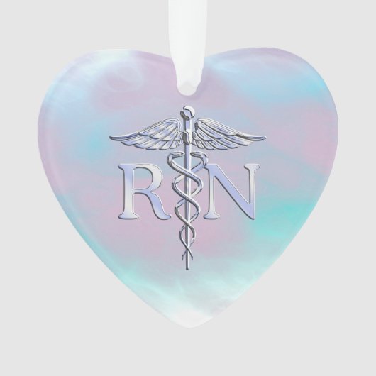 Zilver als RN Caduceus Medical Moeder Pearl Ornament (voorkant)