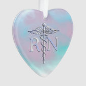 Zilver als RN Caduceus Medical Moeder Pearl Ornament (voorkant)