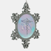 Zilver als RN Caduceus Medical Moeder Pearl Tin Sneeuwvlok Ornament (Links)