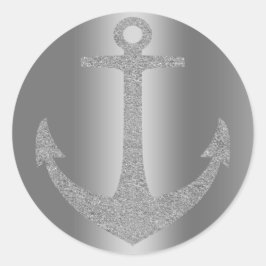 Zilver Anker Nautische Glam Verjaardagsfeest Ronde Sticker