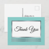 Zilver | Aqua Modern Eenvoudig Elegant Dank u Briefkaart (Voorkant / Achterkant)