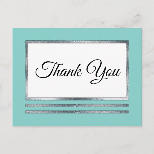 Zilver | Aqua Modern Eenvoudig Elegant Dank u Briefkaart (Voorkant)